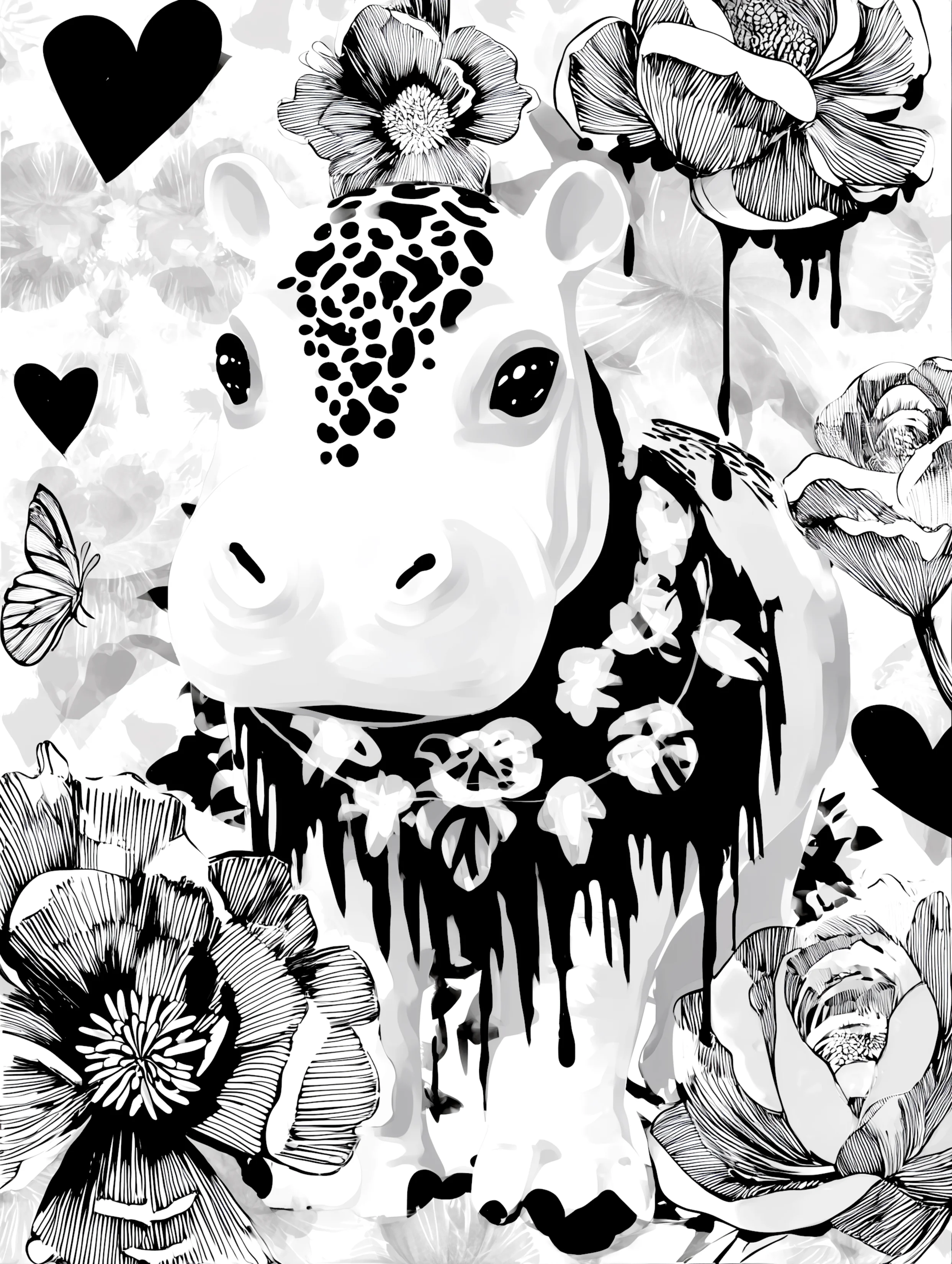 Free printable hippo coloring page featuring pretty scarf hippo